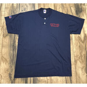 Vintage 90s Cleveland Indians Russell Athletic MLB Baseball Henley Guardians L .